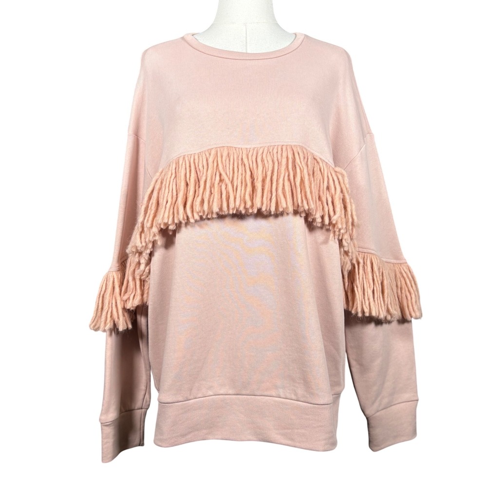 Please Rosa Antico Fringe Cotton Sweatshirt Pink Italian Womens Medium Boho